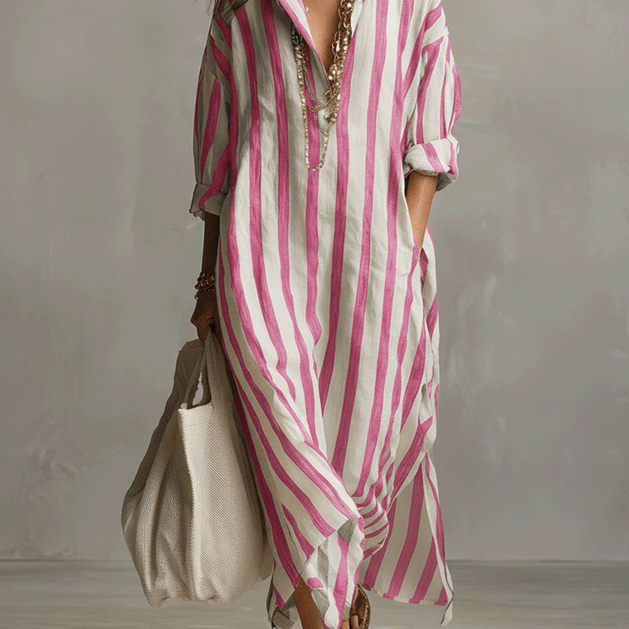 Camisa casual a rayas y vestido maxi de estilo bohemio