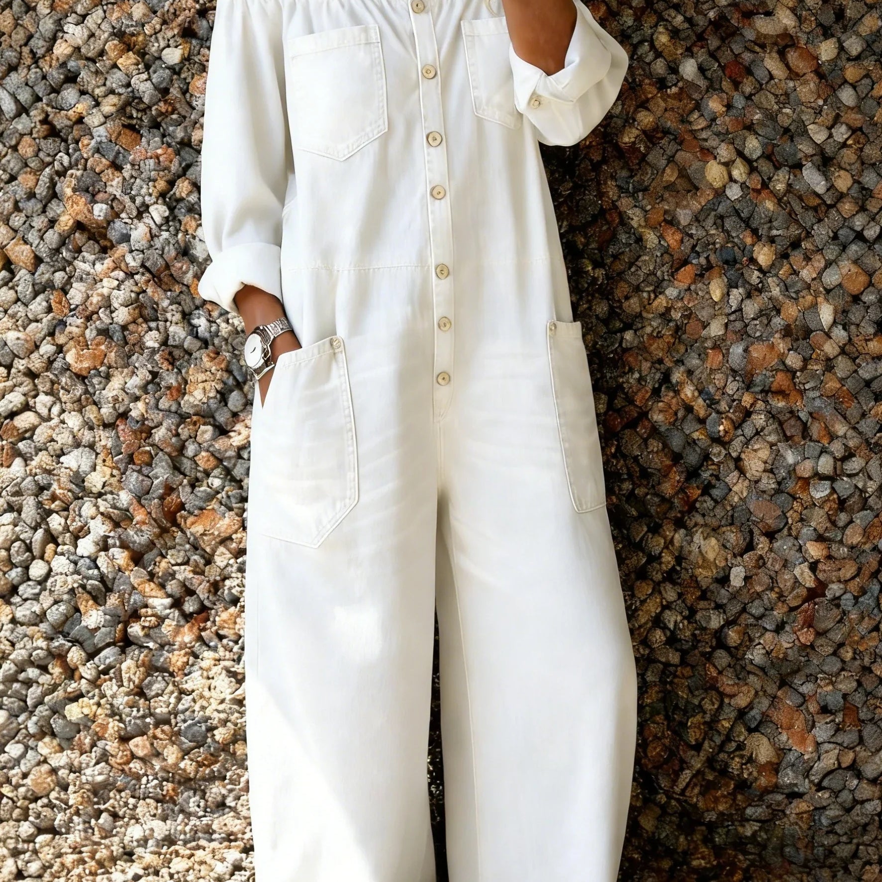 Noa | Mono de denim con escote de hombro descubierto