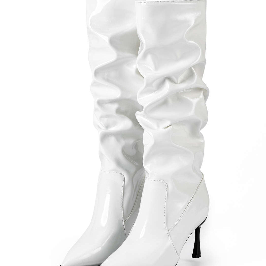 Botas de Cuero Sintético con Pliegues y Punta Afila