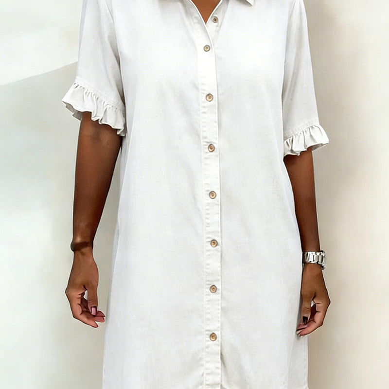 Clarissa® | Vestido de denim cómodo con pliegues favorecedores