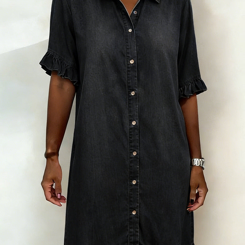 Clarissa® | Vestido de denim cómodo con pliegues favorecedores