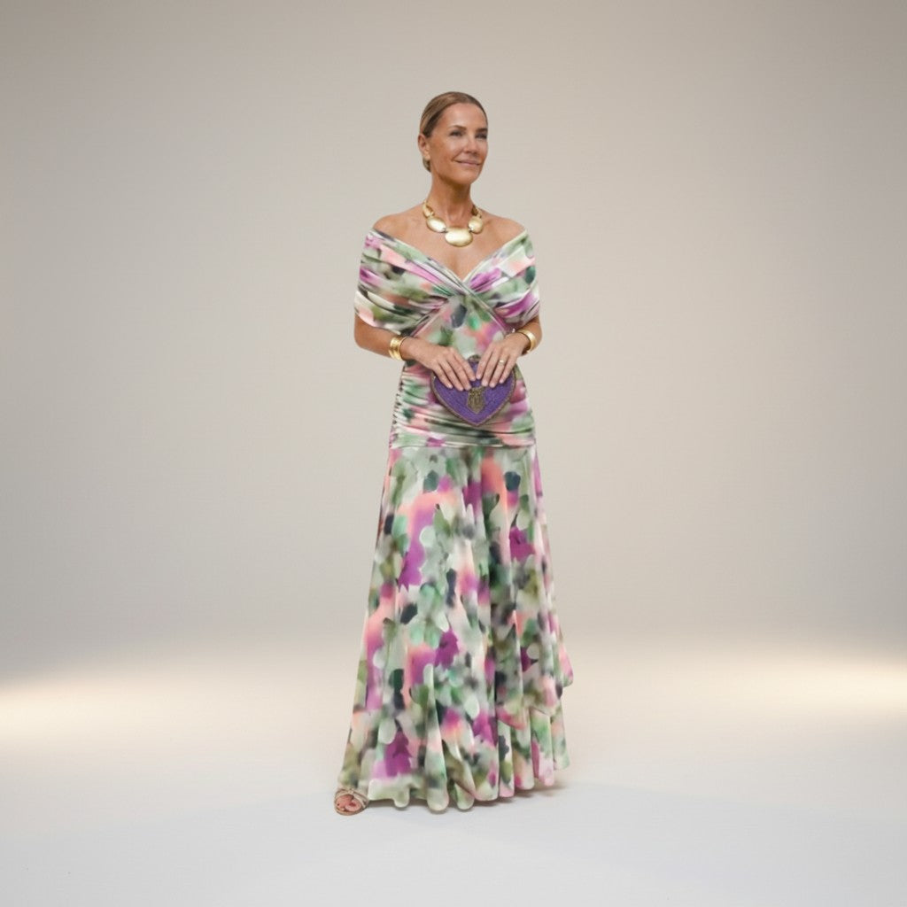 Velora - Vestido Floral Largo con Escote en V