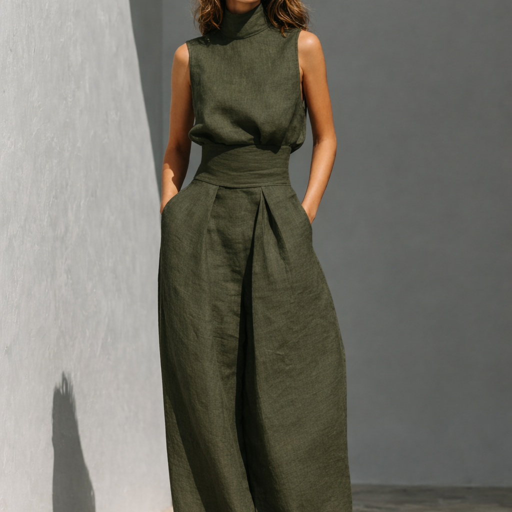 Maria™ | Conjunto de camiseta de tirantes y pantalones anchos de algodón y lino minimalista para mujer