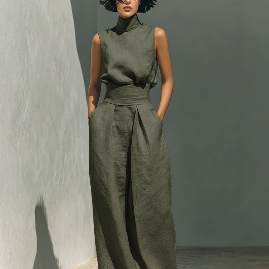 Ana - Conjunto Elegante de Pantalón Alto y Top Sin Mangas
