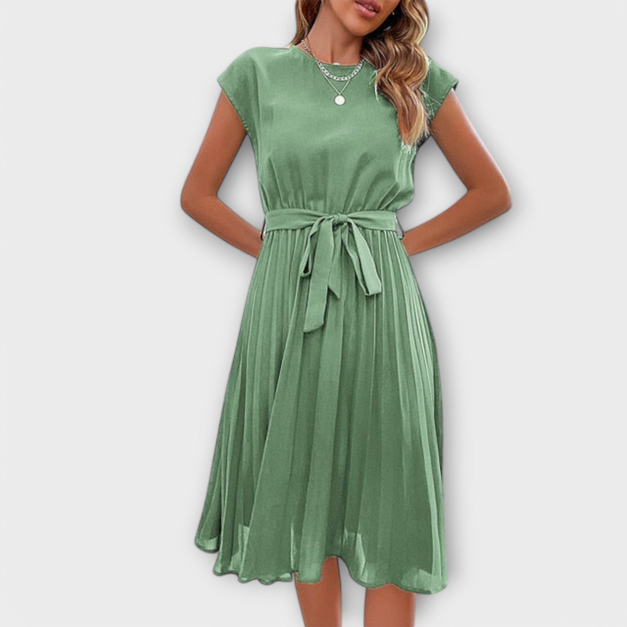 Ana - Vestido corto de manga corta plisado y casual