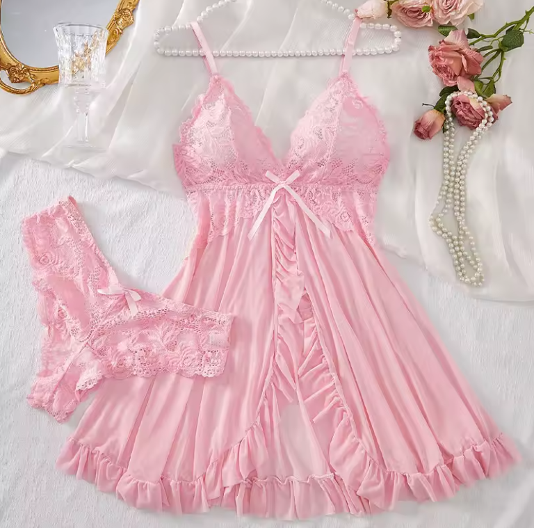 María - Babydoll de Encaje Blanco Sensual Femenino