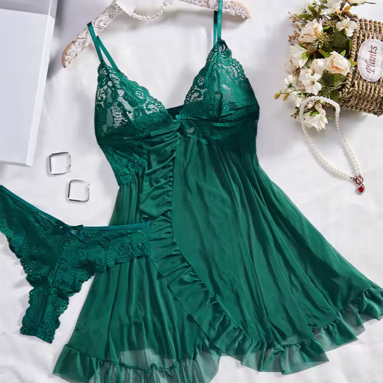 María - Babydoll de Encaje Blanco Sensual Femenino