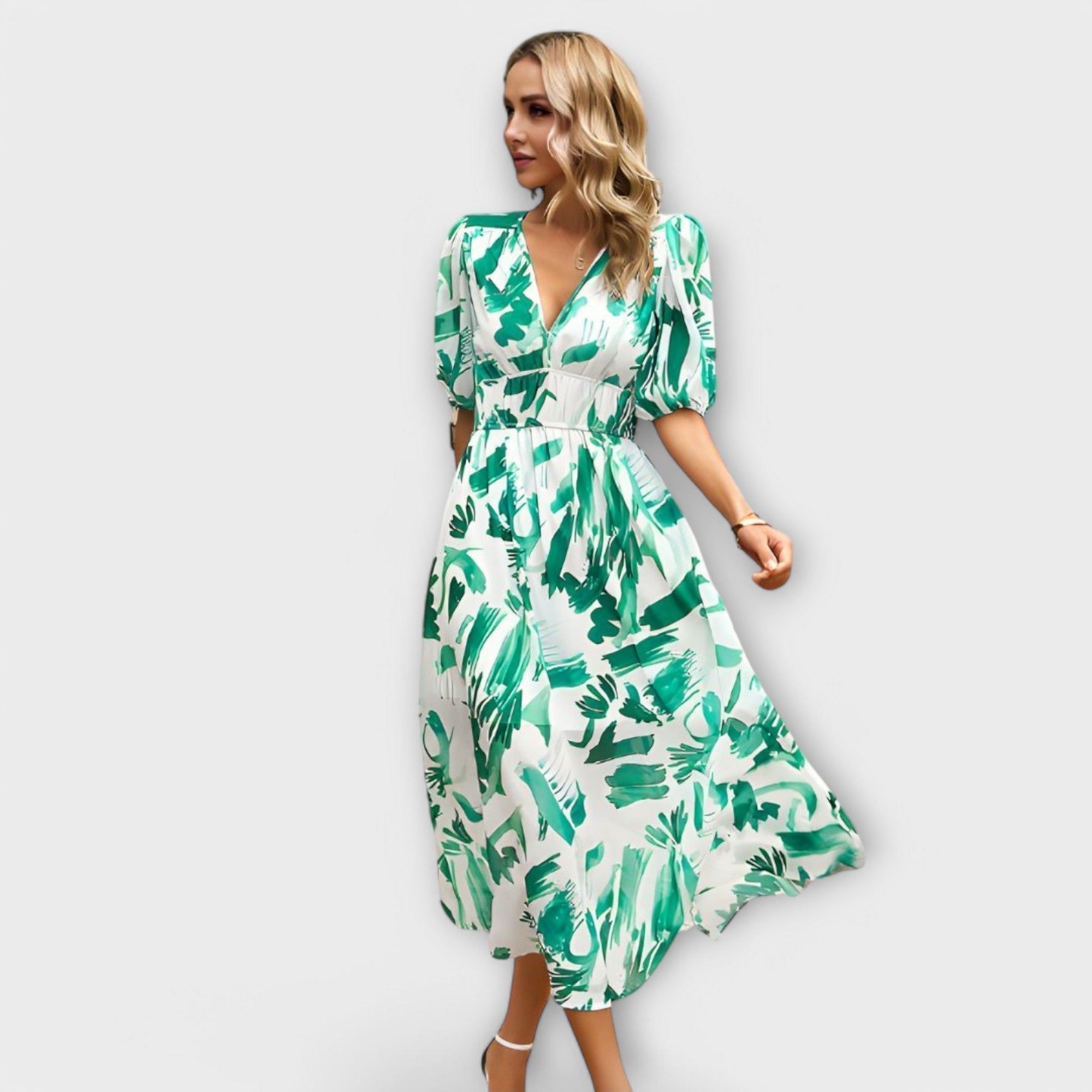 Vestidos maxi abstractos con mangas abullonadas