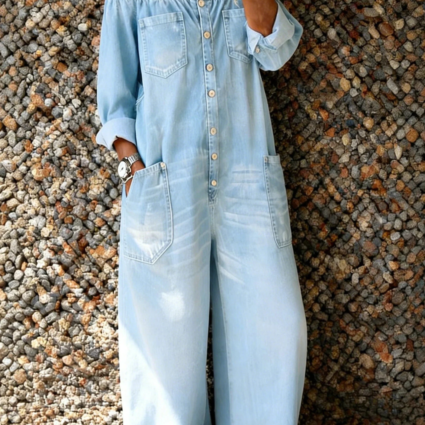 Noa | Mono de denim con escote de hombro descubierto