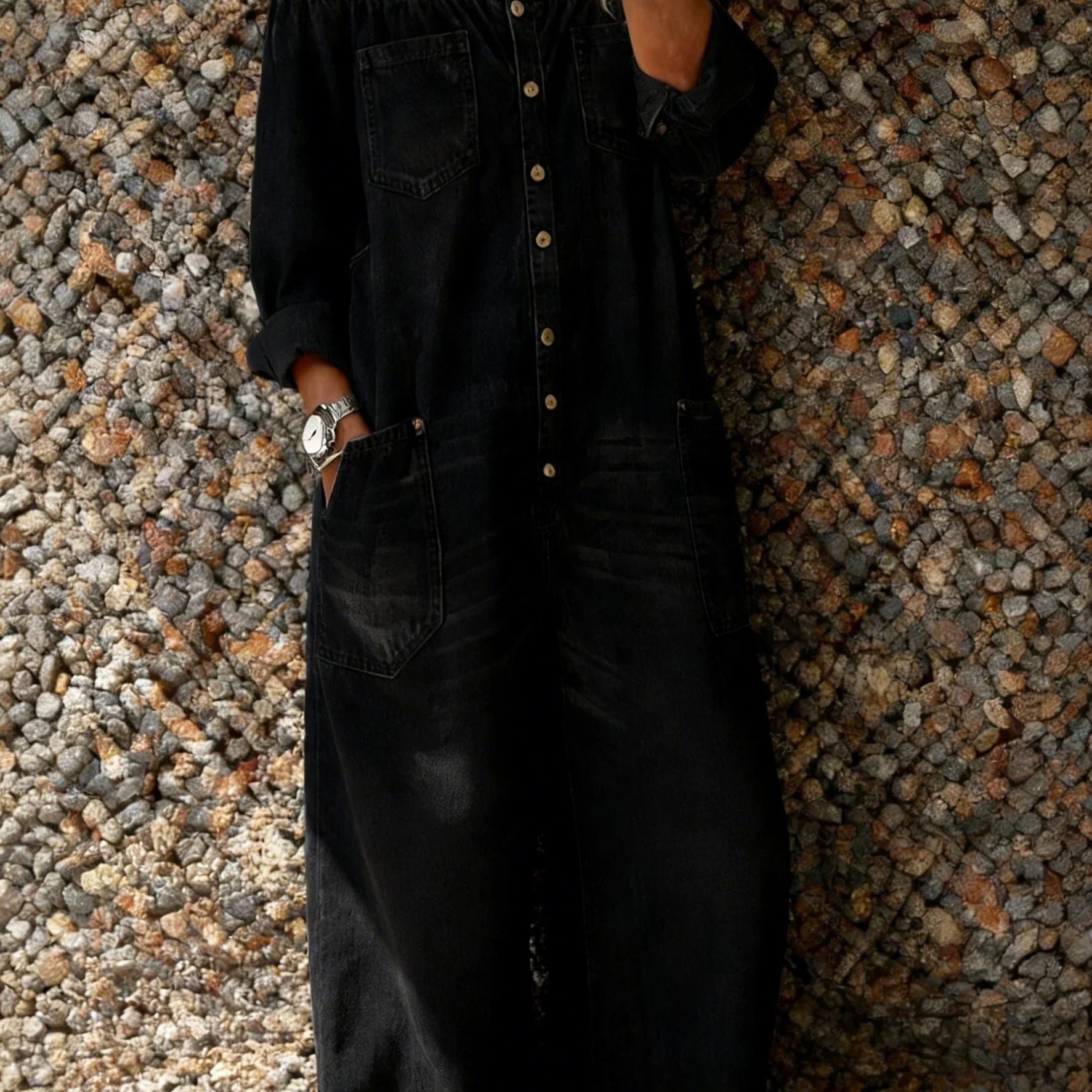 Noa | Mono de denim con escote de hombro descubierto