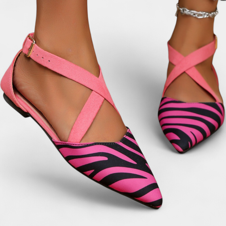 Fenna Bailarinas con Estampado de Cebra y Tiras Cruzadas