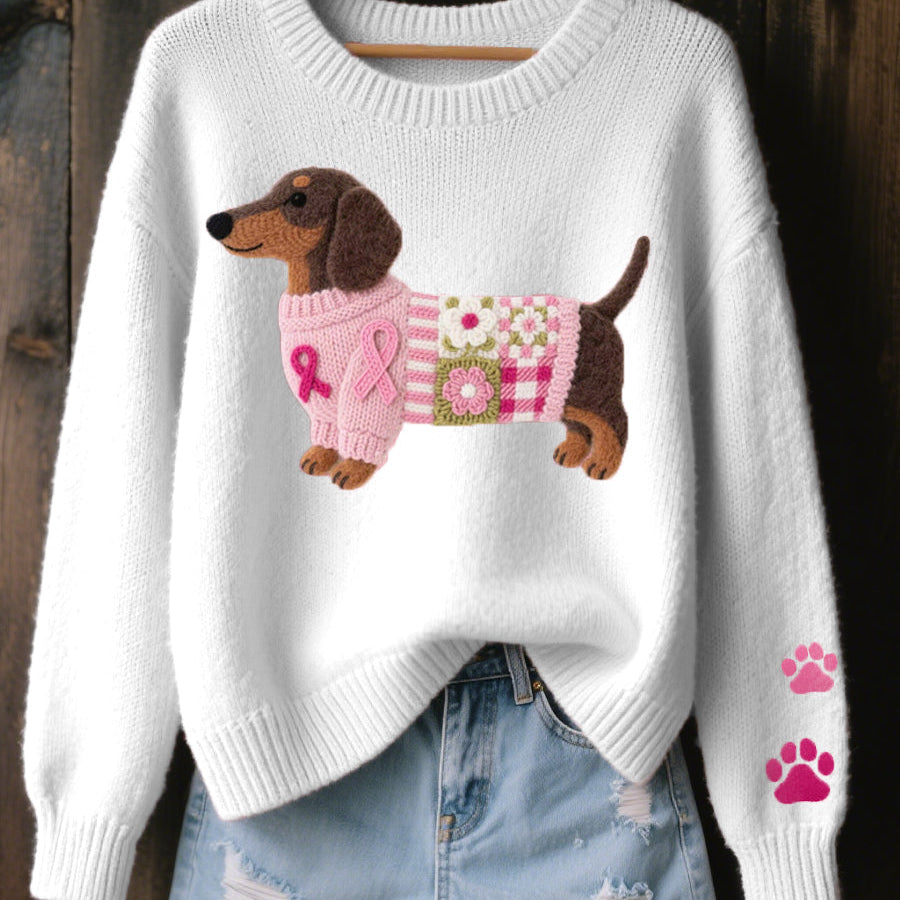 Naomi – suéter de lana con un motivo de dachshund en fieltro