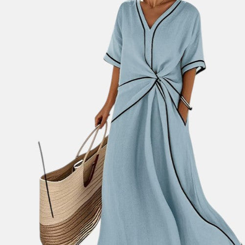 Carlota - Vestido de lino con detalle drapeado