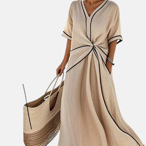 Carlota - Vestido de lino con detalle drapeado